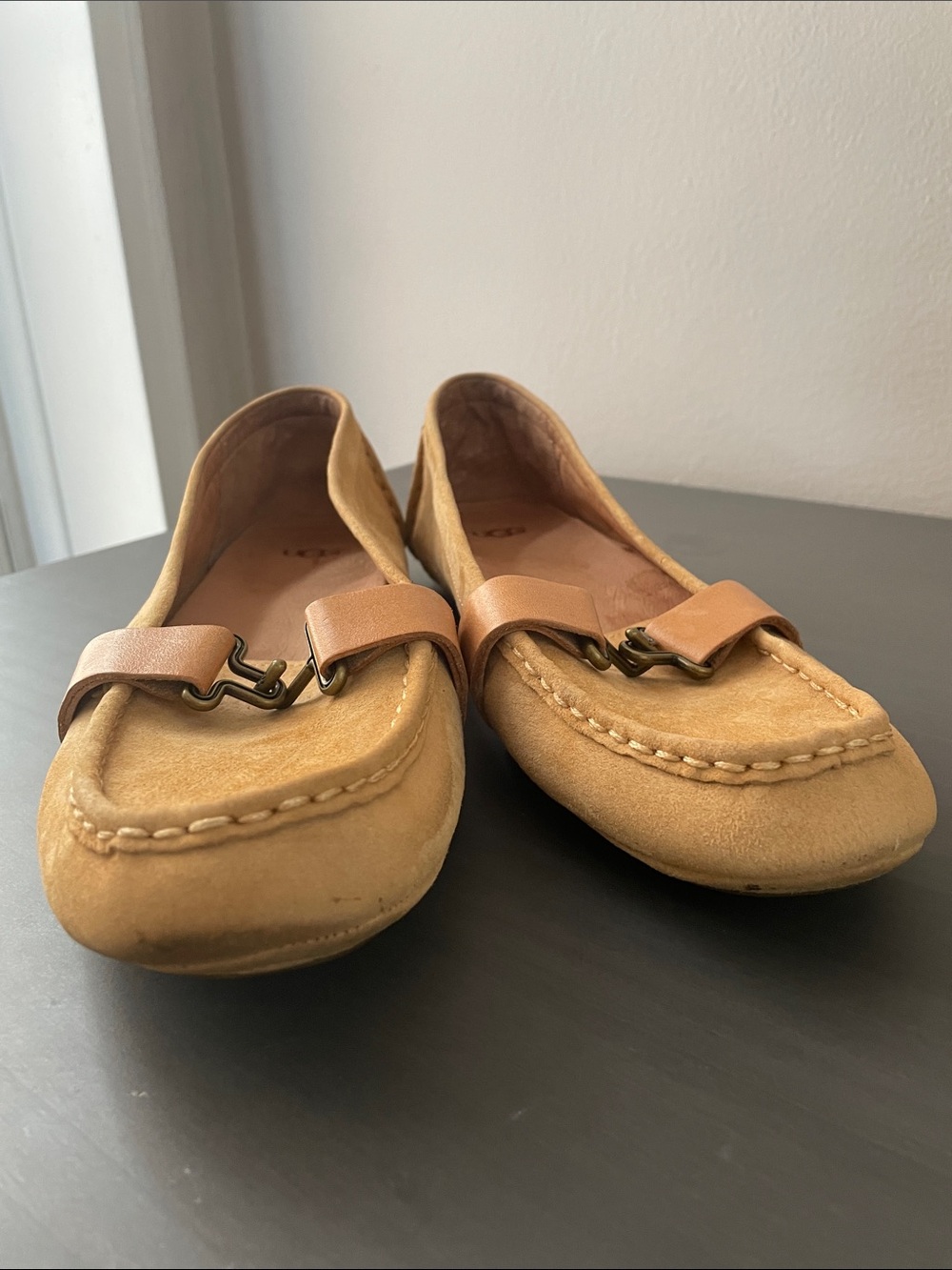 UGG Tan Suede Slip-On Loafers with Leather Strap - Picture 4 of 9